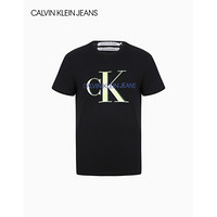 CK JEANS 2020秋冬新款 男装撞色层叠LOGO短袖T恤 J315639 BAE-黑色 S