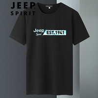 吉普 JEEP男士时尚印花潮流短袖T恤2020夏季宽松休闲男装上衣 TX1289285 黑色 2XL