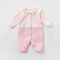 davebella戴维贝拉秋天新品新生儿服装婴儿连体衣 女宝宝哈衣爬服 DBH13011 浅粉色 80cm(建议身高73-80cm)