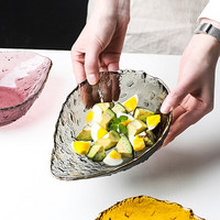 川岛屋金边透明玻璃碗家用单个沙拉碗北欧餐具创意沙拉碗早餐甜品碗水果盘子 描金烟灰沙拉碗