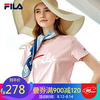 FILA 斐乐官方短袖T恤男情侣女T恤圆领休闲运动LOGO字母纯棉男女上衣 蔡徐坤力荐 钴粉色（女）-LP（F51W038196F） M