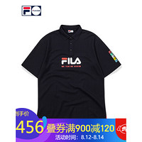 FILA FUSION 斐乐 男子POLO衫2020秋季新款时尚潮流LOGO短袖衫男 深黑-BK（宽松版型，建议拍小一码） 170/92A/M