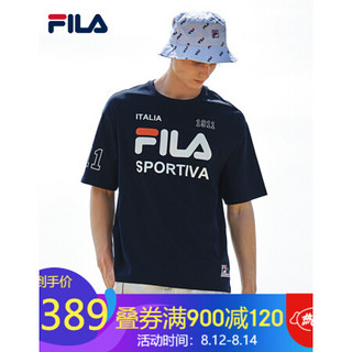 FILA 斐乐官方男子短袖T恤女子2020夏季情侣款运动休闲宽松透气半袖服 传奇蓝（男）-NV M