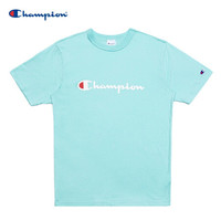  Champion情侣款夏季印花草写LOGO圆领短袖T恤男女 薄荷绿 XL