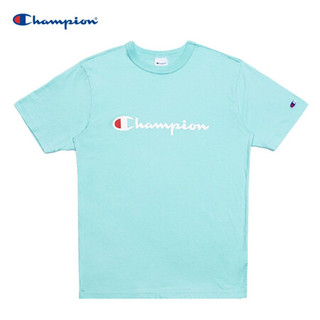  Champion情侣款夏季印花草写LOGO圆领短袖T恤男女 薄荷绿 XL