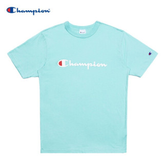  Champion情侣款夏季印花草写LOGO圆领短袖T恤男女 薄荷绿 XL