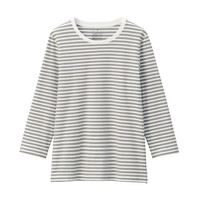 無印良品  無印良品 MUJI 女士圆领七分袖T恤 BBK01A0S 银灰色X图案 XS