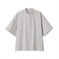 無印良品 MUJI 無印良品  女式 棉混弹力 立领短袖衬衫 灰色 XS-S