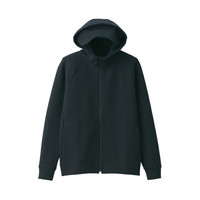 無印良品 MUJI  男式 不易沾水 双层编织 拉链连帽衫 卫衣 黑色 M