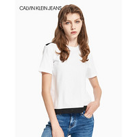 CK JEANS 2020秋冬款女装 时尚纯棉撞色下摆短袖T恤 J214463 YAF-白色 S