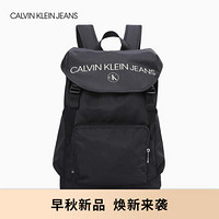 CK JEANS 2020秋冬新款 男包撞色LOGO时尚翻盖双肩包 HH2565M3600 001-黑色