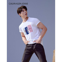 【许光汉同款】CK JEANS 2020春夏款 男装Logo短袖T恤J314479 YAF-白色 M