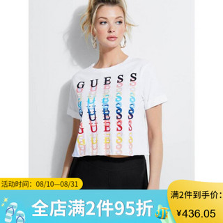 GUESS盖尔斯T恤女士短款纯棉圆领字母短袖O92A41I3Z00 white m