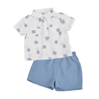 棉花堂梭织衬衫套装儿童短袖2020新款洋气男宝宝夏装衬衣两件套 灰蓝 100cm