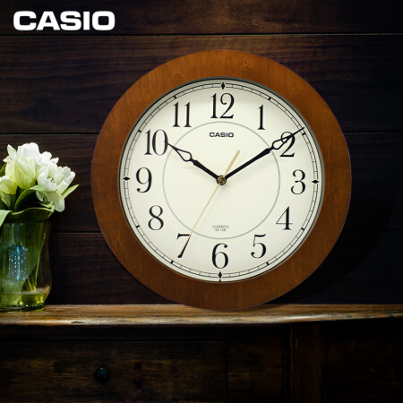 CASIO 卡西欧 挂钟 家用客厅钟表复古时尚大气办公室木框石英钟