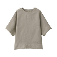 無印良品 MUJI 無印良品 女式 亚麻水洗 短袖罩衫 深咖啡色 M-L