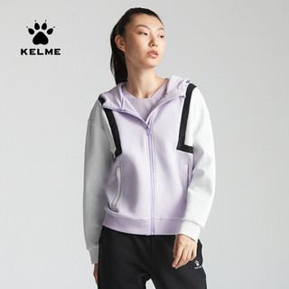 KELME/卡尔美 2020秋冬新款撞色拼接连帽针织卫衣外套女休闲夹克 黑色 XXL/175