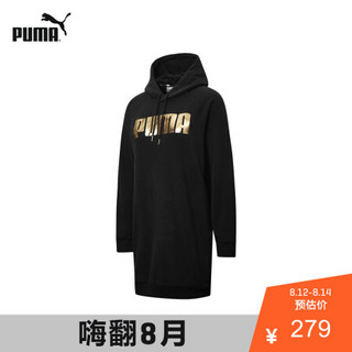 PUMA彪马官方 新款女子烫金印花卫衣连衣裙 HOLIDAY 586354 黑色-01 S