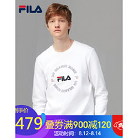 FILA 斐乐官方卫衣男子 2020秋季新款圆领刺绣运动套头衫男上衣 标准白-WT 190/108A/XXXL