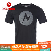 marmot/土拨鼠20春夏运动超轻透气弹力休闲简约速干短袖T恤男户外 曜石黑001 M 欧码偏大