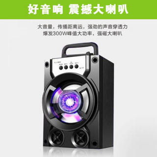 拼搏者 无线蓝牙音箱低音炮大音量摆摊收款语音播报器户外便携式迷你广场舞音响支持话筒K歌 高配版+无线双话筒