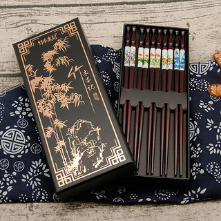 竹木本记筷子家用礼盒装古典中式高档实木筷餐具套装防霉快子