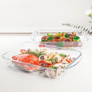 菲内克斯 钢化玻璃盘长方形家用双耳烤盘菜碟面包烘焙盘烤箱蒸鱼盘微波炉适用 长方形2.6L