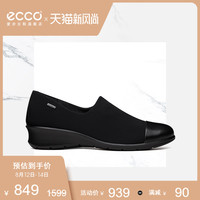 ECCO爱步单鞋坡跟一脚蹬鞋女 圆头拼接女鞋休闲鞋皮鞋 菲莉217093