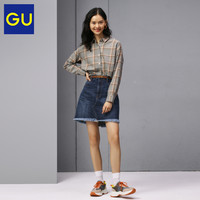 GU极优女装牛仔迷你裙(水洗产品)复古日系不规则纯棉半身裙317427