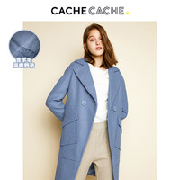 CacheCache2019中长款毛呢外套秋冬新款蓝色港味复古大衣女潮
