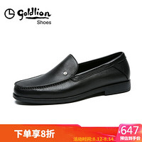 金利来（goldlion）男鞋商务正装休闲套脚皮鞋舒适透气一脚蹬懒人乐福鞋202010781AHC-黑色-39码