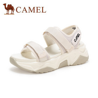 骆驼（CAMEL） 女鞋 港风夏日运动网面魔术贴厚底凉鞋 A025256125 米色 37