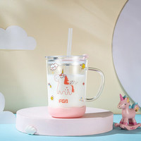 富光 FGA牛奶杯 玻璃杯带刻度儿童冲泡奶粉杯宝宝早餐喝奶杯带把手婴儿吸管杯微波炉可加热 独角兽450ML