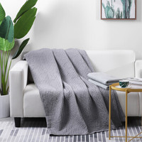 SHERWOOD/喜屋 麻棉华夫格盖毯 纯色简约办公室沙发旅行毯 麻灰 200*230cm（净重1170G）