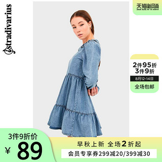 Stradivarius 潮流夏新款牛仔连衣裙女荷叶边裙子 07197777701