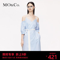 MOCO夏季吊带露肩V领撞色腰带连衣裙MBO2DRSX25 摩安珂