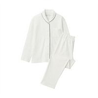 无印良品 MUJI 女式 无侧缝双罗纹编织 睡衣 纯棉 睡衣套装 家居服 米白色 M