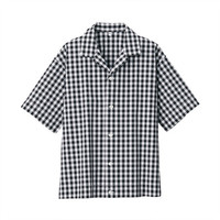無印良品  無印良品 MUJI 女士短袖衬衫 BCF02A0S 黑色X格子 XS-S