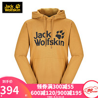 JackWolfskin狼爪官方男装20秋冬新款户外运动舒适保暖反面拉绒基础款连帽卫衣5720091 5720091-5205/琥珀金 M 180/100A