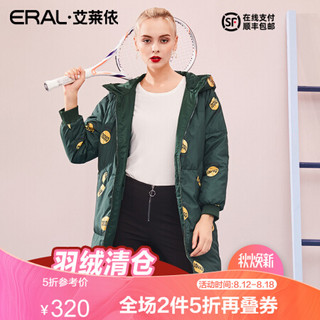 【反季清仓】ERAL/艾莱依2019年新款羽绒服女式中长款韩版大衣 橄榄绿 165/88A/L