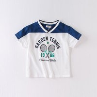 davebella戴维贝拉夏装新款男童短袖T恤小孩子中大童印花撞色上衣 白色 160cm(建议身高150-160cm)