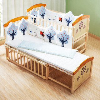 zhibei 智贝 婴儿床实木多功能尿布台新生儿宝宝可拼接移动儿童床 ZB698+床垫