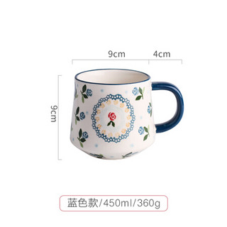 川岛屋 可爱樱桃陶瓷马克杯咖啡杯家用水杯情侣杯办公室茶杯牛奶杯饮料杯子B-152 蓝色款
