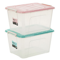 茶花（CHAHUA）茶花透明收纳箱86L大号2个装加厚整理箱储物箱带滚轮 1蓝+1粉组合