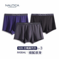 Nautica Underwear诺帝卡内裤男士新品50S莫代尔四角底裤三条装平角内裤 黑色+宝蓝+深灰 M