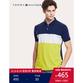 TOMMY HILFIGER男装2020春季纯棉撞色拼接短袖POLO衫 MW0MW13092 黄白蓝拼色0A5 M