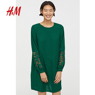 HM 女装连衣裙春秋气质宽松显瘦长袖设计感小个子短裙女0685417 150/80A 绿色