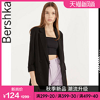 Bershka女士 2020春装新款黑色西装外套女卷袖西服 00975085800