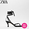 ZARA新款 女鞋 黑色方头高跟绑带羊皮革凉鞋 12356513040