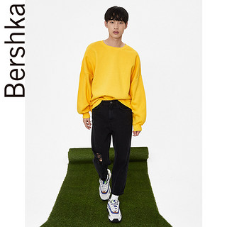 Bershka男士 2019秋装新款潮流宽松黄色圆领运动卫衣 07128222305